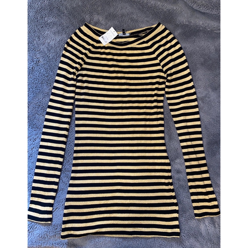 Express black and gold striped form fitting dress